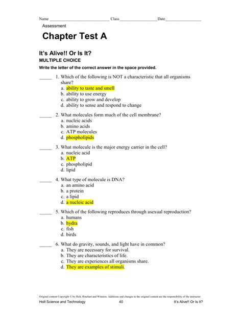 Read 7Th Grade Holt Life Science Chapter Test 
