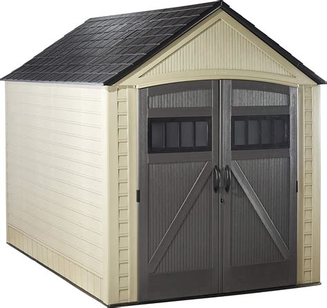 The Rubbermaid 7x7 ft Storage Shed is faster and easier to assemble*! With 33% fewer parts yet 50% stronger roof and walls*,this shed provides all-weather durability including supporting heavier snowfall*. Doors open a full 180°for convenient access to large stored items such as a riding lawn mower, gardening tools, sporting equipment and more