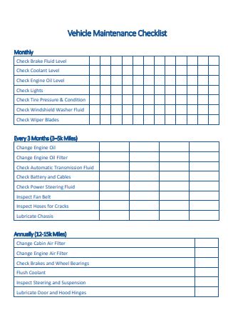 8  FREE Vehicle Maintenance Checklist Samples to Download