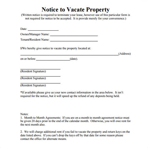 8+ Notice to Vacate Samples Sample Templates