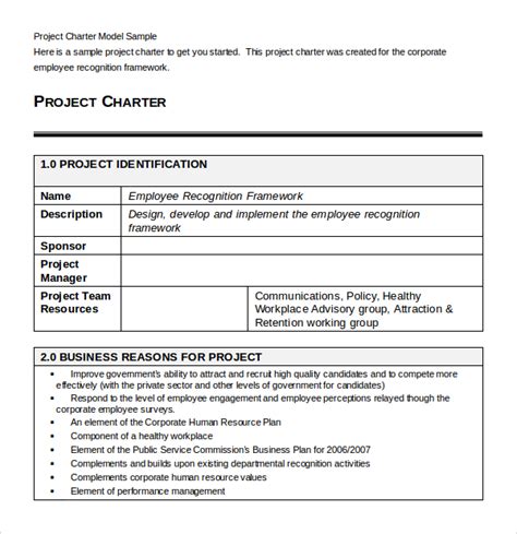 8+ Project Charter Templates Free Sample, Example, Format Download