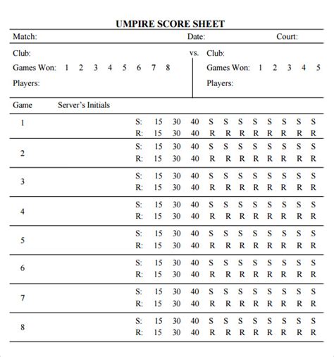 8+ Sample Tennis Score Sheets Sample Templates