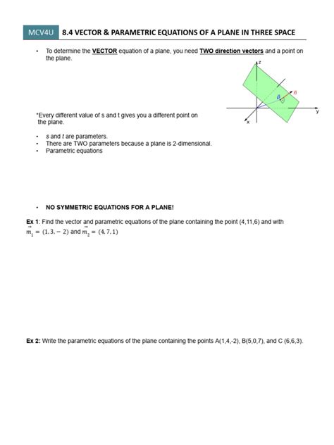 8 4 Vector And Parametric Equations Of A Plane La