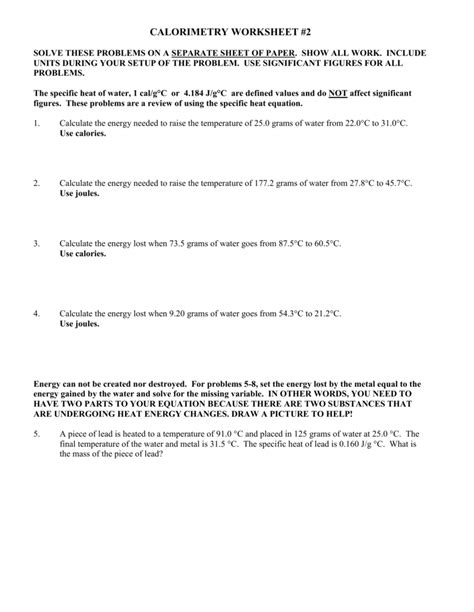 8 5 1 Practice Problems Calorimetry Chemistry Libretexts Calorimetry Worksheet Answers - Calorimetry Worksheet Answers