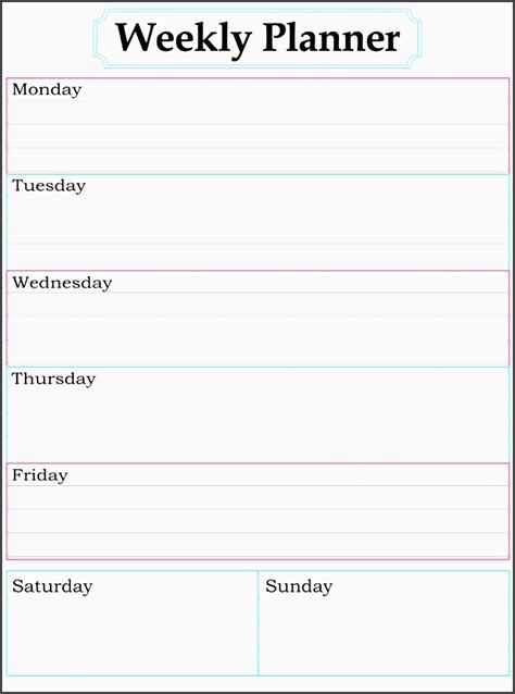 8 Editable One Week Planner SampleTemplatess SampleTemplatess