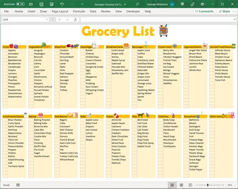 8 Grocery List Excel Template Excel Templates
