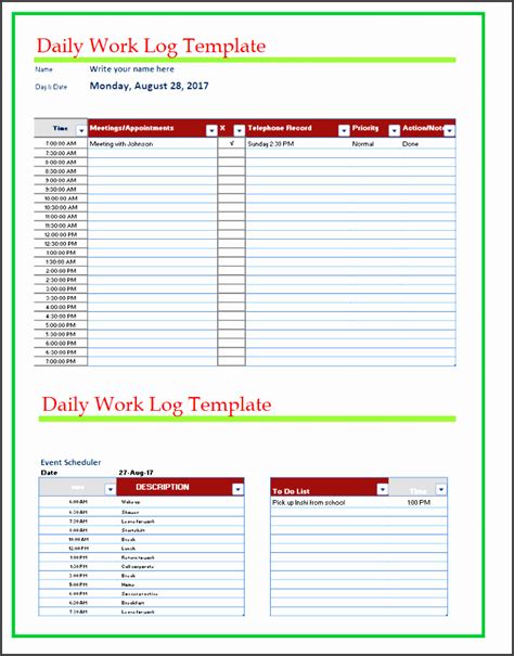 8 Online Daily Work Log Template SampleTemplatess SampleTemplatess