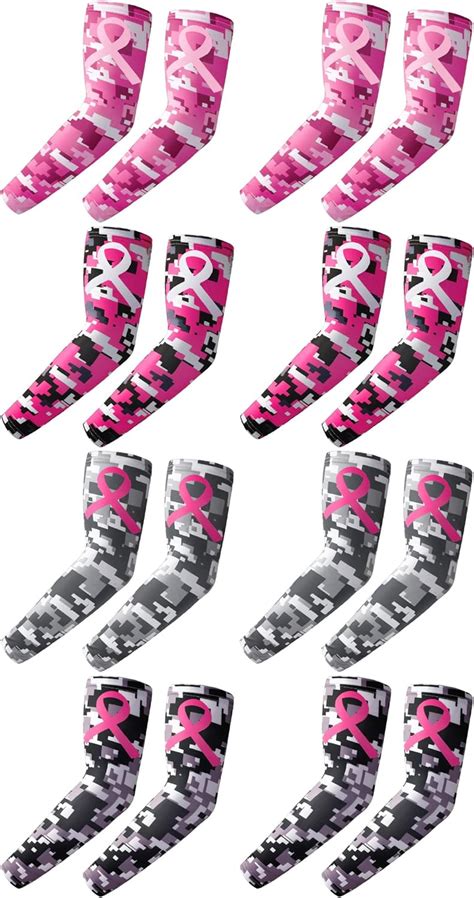 8 Pair Breast Cancer Awareness Sleeves Pink Ribbon Arm …