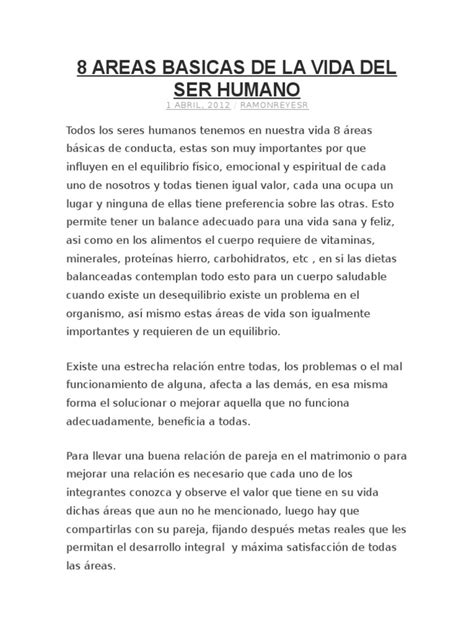 8 Areas Basicas De La Vida Del Ser Humano