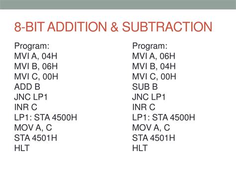 8 bit subtraction program in 8085.  Addition of two 16 bit number in 8085|1...