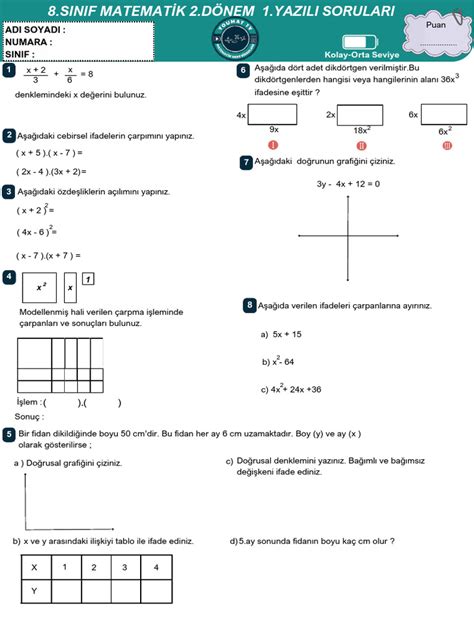 8 Sınıf 2 Dönem 1 Yazılı Fen