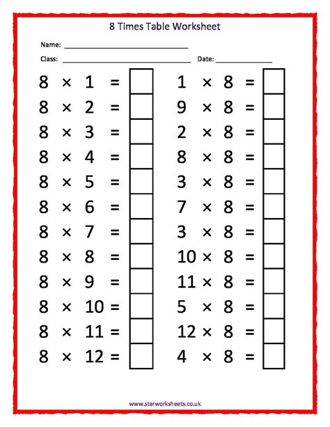 8 Times Table Worksheets Pdf Multiplying By 8 Multiplication 8 Worksheet - Multiplication 8 Worksheet