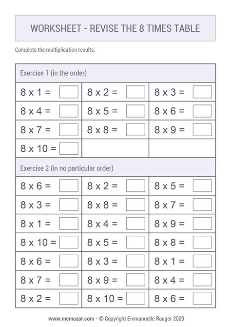8 Times Tables Worksheets And Tables Free Downloads 8 Multiplication Table Worksheet - 8 Multiplication Table Worksheet
