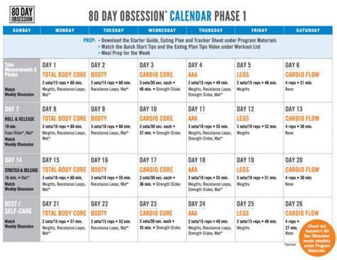 80 Day Obsession Calendar