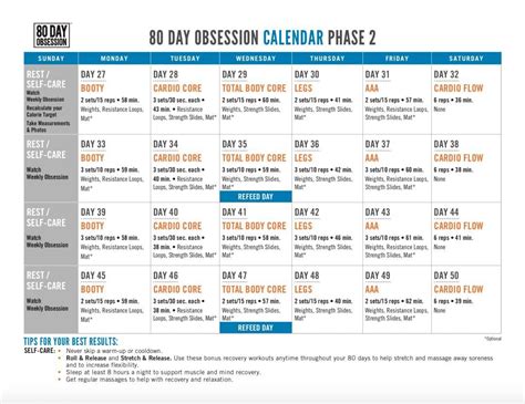 80 Day Obsession Workout Calendar