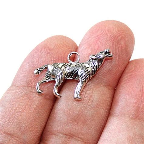 80 Wolf Charms Antiqued Silver Animal Pendants 2 Sided …