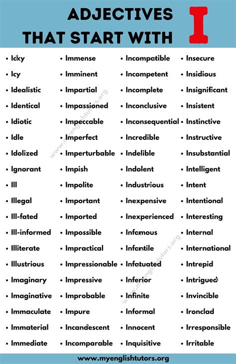 802 Adjectives That Start With I Best List School Words That Start With I - School Words That Start With I