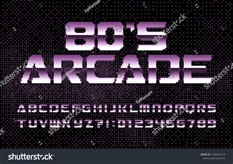 80s Arcade Alphabet Font. Computer Letters and Numbers Stock Vector