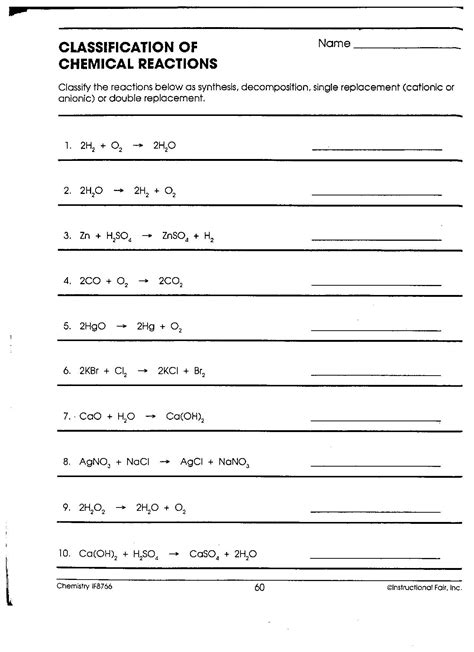 841 Chemistry Worksheet Templates Free To Download In Identify Chemical Reactions Worksheet - Identify Chemical Reactions Worksheet