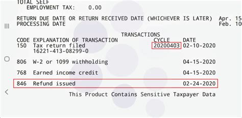 846 refund issued future date. Processing date Mar 01, 2021. 150 Tax return filed 03-01-2021. 806 W-2 or 1099 withholding 04-15-2020. 971 Notice issued 03-01-2021. 846 Refund issued 02-22-2021 (followed by the correct expected amount plus interest) 776 Interest credited to your account 03-01-2021. I was curious why the return filed date (03-01) is behind the refund issued ... 