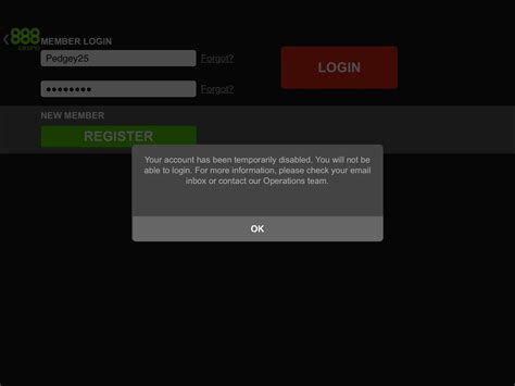 888 casino account disabled