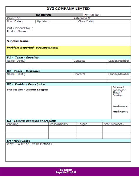 8D report format Samples Word Document Download