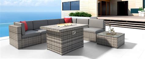 8PCS Patio Furniture Set with 44" Fire Pit Table Outdoor