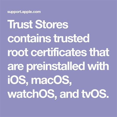 Nov 4, 2022 · Trust Stores contains trusted root certificates that are preinstalled with iOS, macOS, tvOS, and watchOS. . 8a483e0285450762f8153025aa841587