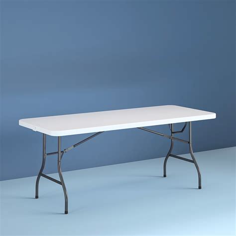 Cosco 8 Foot Centerfold Folding Table, White: Moisture proof top for weather resistance. Fully molded top. Easy to clean surface. Easy to carry. Folds in the center. Multi-Use: Tailgate, Garage Sale, Family Gathering, Holiday. Folded dimensions: 50" x 30.748" x 4.251" for easy storage. Model# 14778WSL1.. 