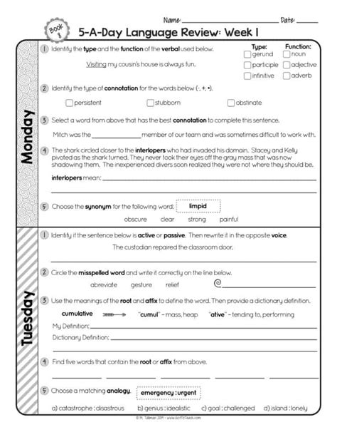 8th Grade Daily Language Review Answer Key ...