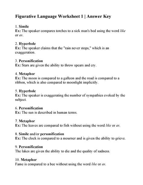 8th Grade Figurative Language Worksheets Language Worksheets