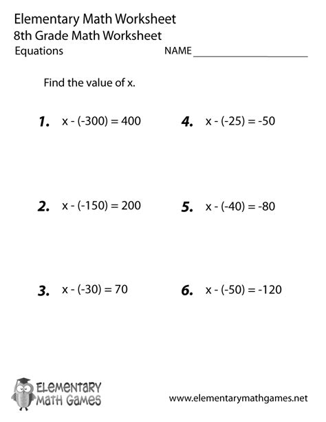 8th Grade Math Worksheets Algebra Worksheet Resume Examples