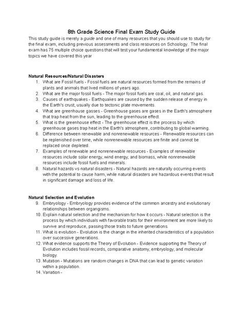 8th Grade Science Final Exam Answers