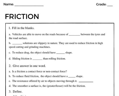 8th Cbse Science Friction Worksheets With Answers Learners Friction Worksheet For 8th Grade - Friction Worksheet For 8th Grade
