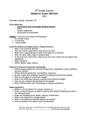 8th grade advanced science midterm study guide