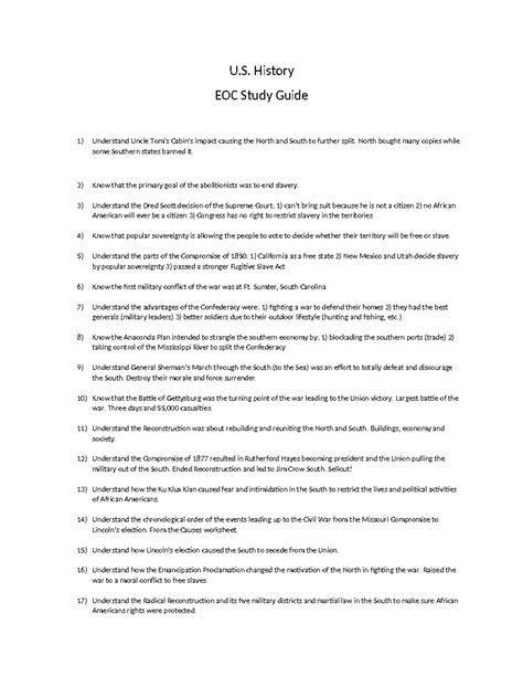 8th Grade Eoc History Study Guide Answer