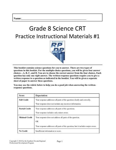 8th Grade Science Crt Practice With Answers