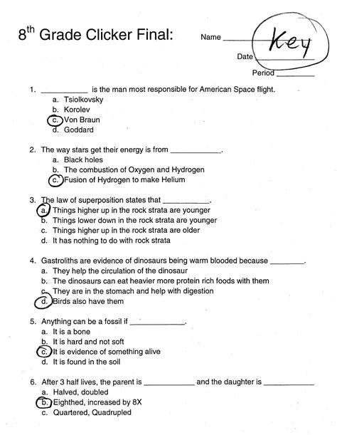 8th grade science final exam answers