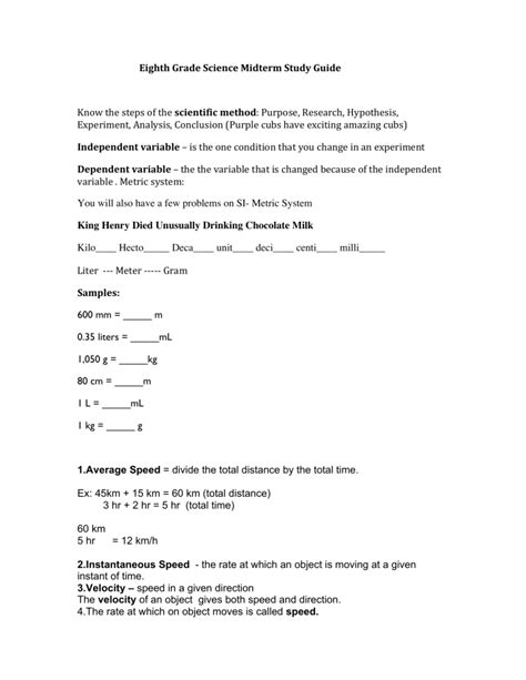 8th Grade Science Midterm Study Guide Mrayton