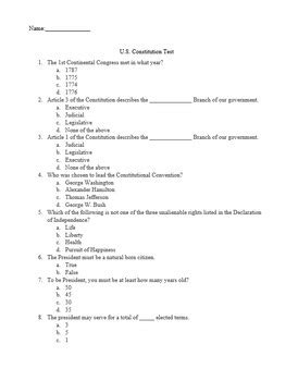 8th Grade Us Constitution Test Study Guide