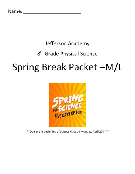 Read 8Th Grade Science Spring Break Packet Answers 