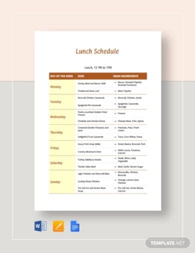9+ Lunch Schedule Templates Sample, Examples