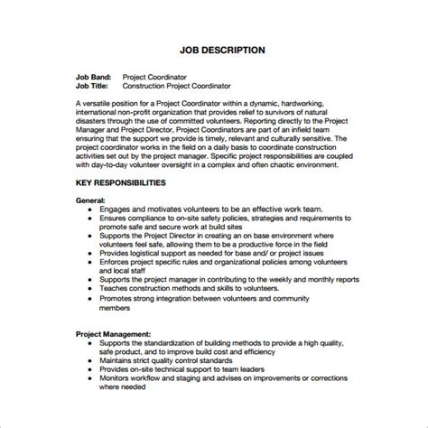 9+ Project Coordinator Job Description Templates Free Sample, Example