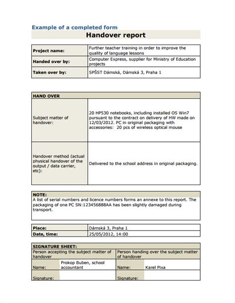 9+ Sample Handover Reports Sample Templates