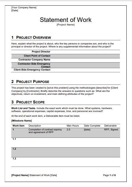 9+ Sample Statement Of Work Template SampleTemplatess SampleTemplatess