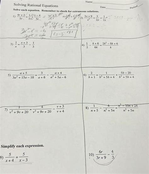 9 5 practice solving rational equations answers