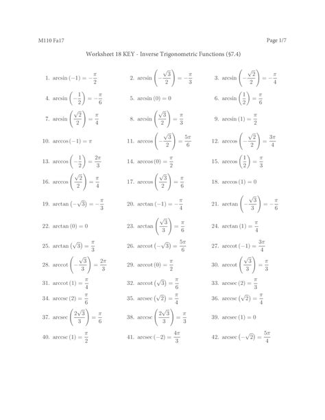 9 Best Images of Inverse Trigonometric Functions Worksheet