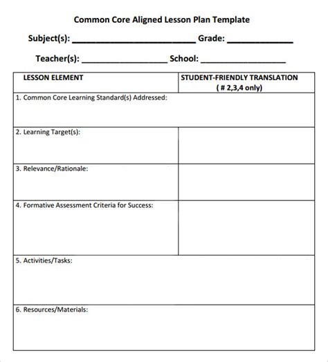 9 Common Core Lesson Plan Template Pdf Doc Free Premium Templates