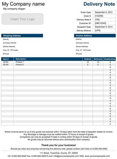 9 Delivery Note Templates Word Excel Samples