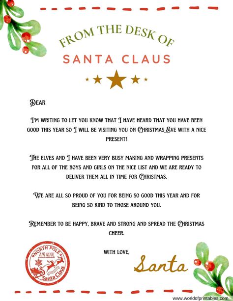 9 Free Letter From Santa Template Download Word Pdf